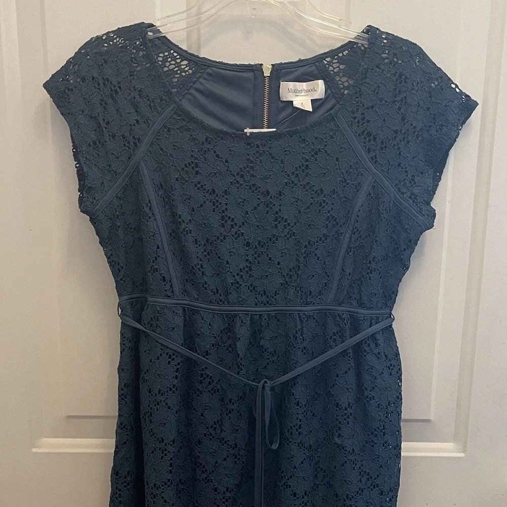 Motherhood Maternity Blue Lace Short Sleeve Tie Front Dress Blue Size S Party